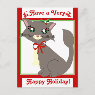 Festividades Gatinho Desenho Nebuloso de Férias! Cartão Postal