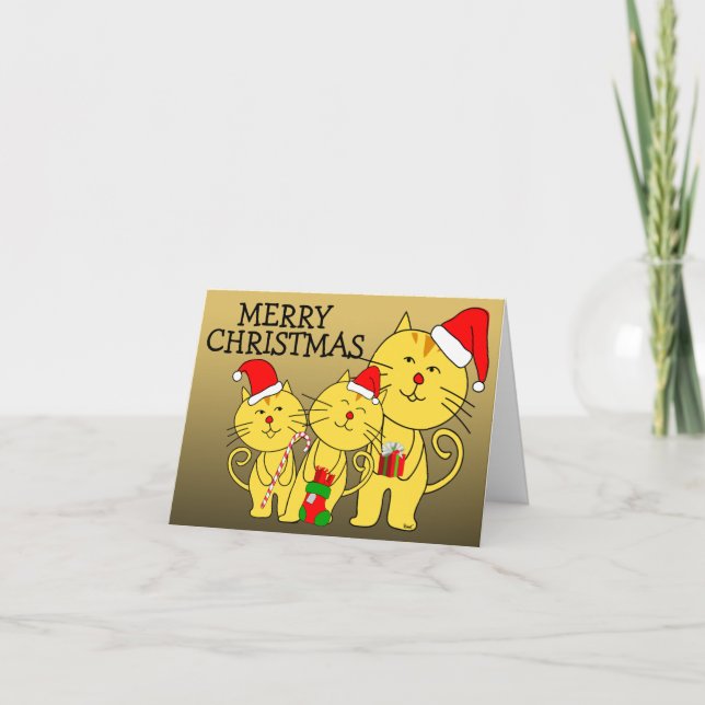 Festividades Gato da Família Feliz de Cartão de Natal (Frente)