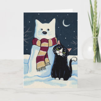 Festividades Gato de Gato e Neve no Cartão de Natal à Noite