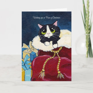 Festividades Gato de Tuxedo bonito no Cartão de Natal de Papai