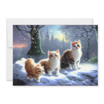 Gato, Gatos no Cartão de Natal de Neve
