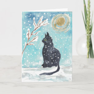 Festividades Gato negro na neve - cartão de férias