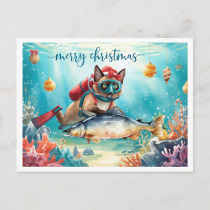 Festividades Gato Siamês de Mergulho de Natal em Cartão Postal 