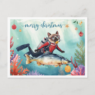 Festividades Gato Siamês de Natal de Mergulho sob Cartão Postal