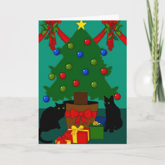 Festividades Gatos e cartão de Natal da árvore