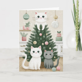 Festividades Gatos no cartão da árvore de Natal