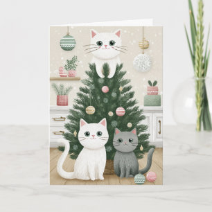 Festividades Gatos no cartão da árvore de Natal