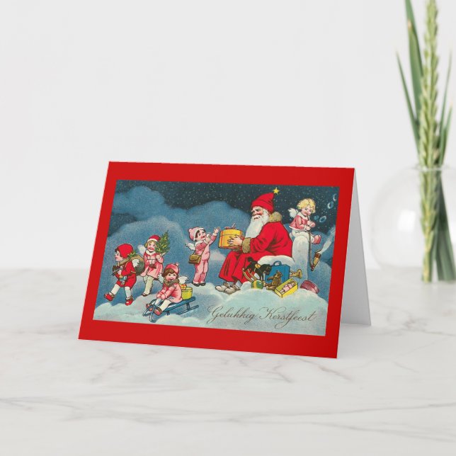 Festividades "Gelukkig Kerstfeest" Vintage Cartão de Natal Hola (Frente)
