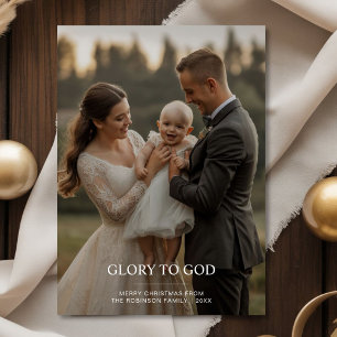 Festividades Glória a Deus cartão de Natal com foto da família 