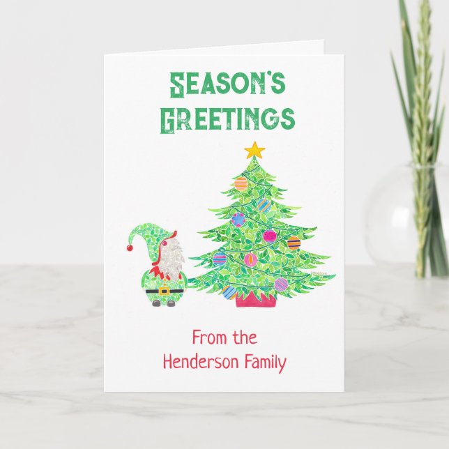 Festividades Gnome sob o cartão de árvore de Natal (Frente)