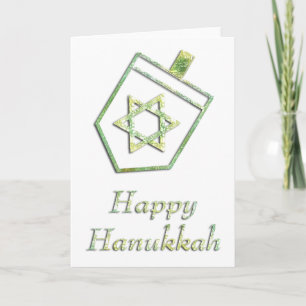 Festividades Green Dreidel Happy Hanukkah Cartão de Saudação 1
