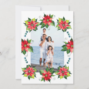 Festividades Grinalda de Poinsettia em Aquarela - Cartão de Fér