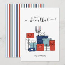 Hanukkah dá presentes e cartão de feriado menorah