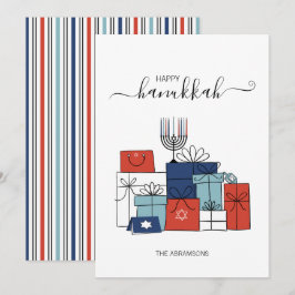 Festividades Hanukkah dá presentes e cartão de feriado menorah