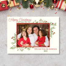 Holly Berries e deixa o Cartão de Natal Fotográfic