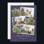 Festividades Holly Berries Photo Collage Feliz Cartão de Natal<br><div class="desc">Lindo fotografia Feliz Cartão de Natal com sagras,  bagas vermelhas,  cones de pínus e galhos. Personalize facilmente este cartão de feriado elegante com suas fotos e texto.</div>