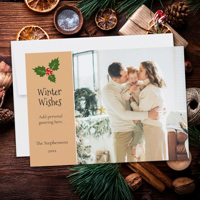 Festividades Holly Berry Personalizado Cartão de Férias de Nata (Criador carregado)