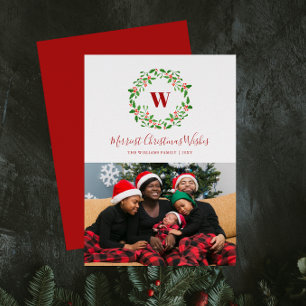 Festividades Holly Berry Wreath Cartão com fotos de férias