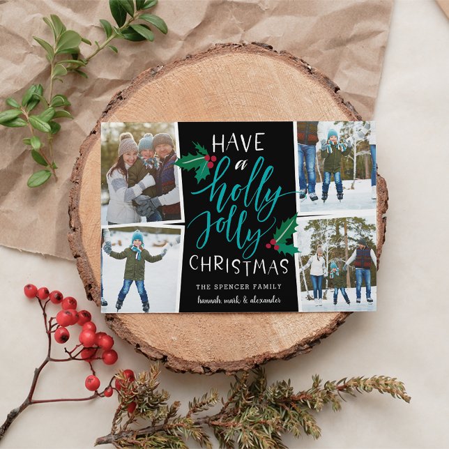 Festividades Holly Jolly | Cartão de Colagem de Fotos de Feriad (Criador carregado)