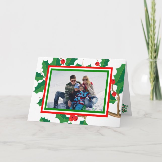 Festividades Holly Photo - Cartão de Natal Dobrado (Frente)