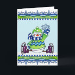 Festividades Ice Skating Snowman - Cartão de Saudação<br><div class="desc">Um cartão de boas-vindas da época de inverno com um boneco de neve de patinação no gelo.</div>