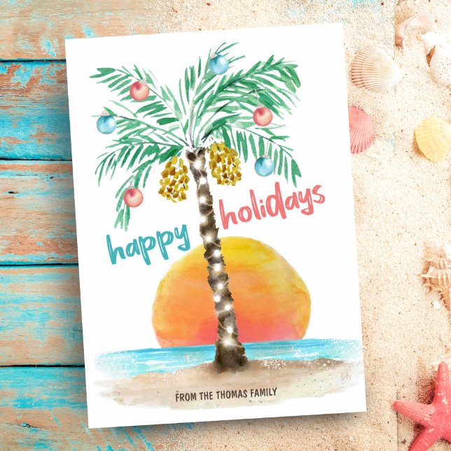 Festividades Ilha Holiday Tropical Beach Palm — Cartão de Natal (Criador carregado)
