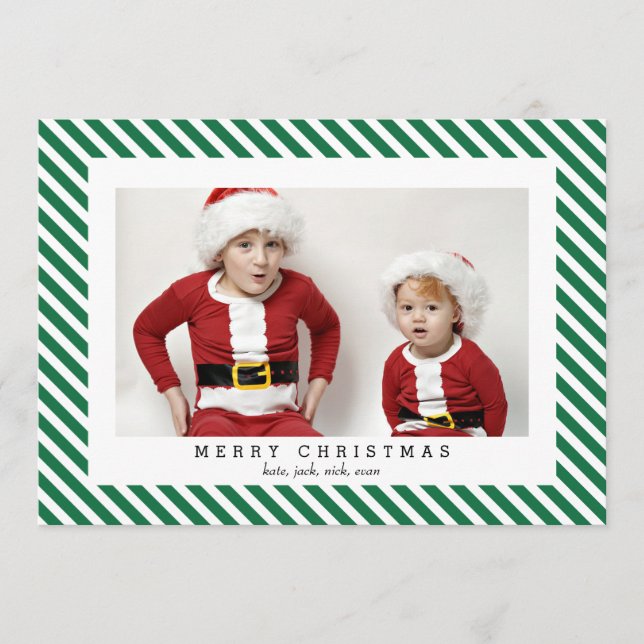 Festividades Jolly Stripes Feliz Cartão com fotos de Natal (Frente)