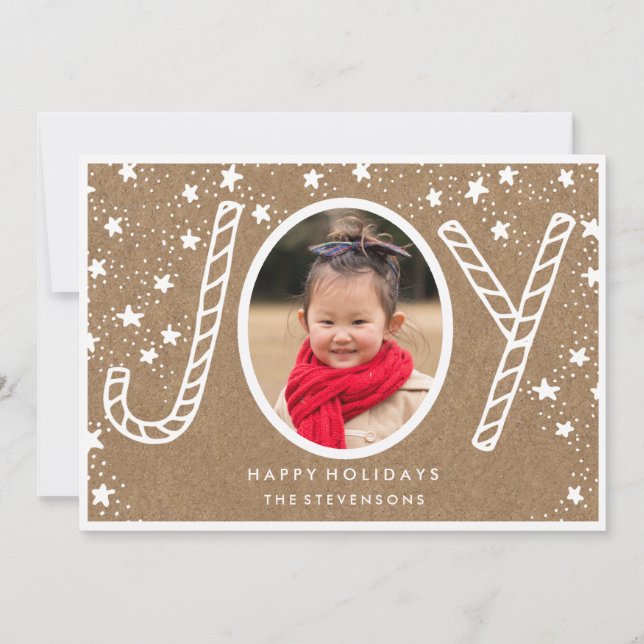 Festividades Joyful Candy Cane | Cartão de Férias Rustic Kraft (Frente)