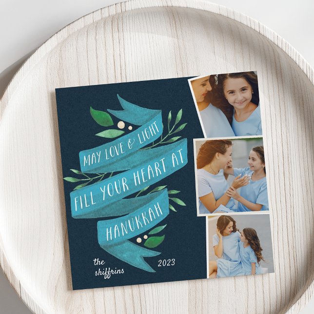 Festividades Joyous Tidings | Cartão com fotos de Hanukkah ao q (Criador carregado)