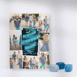 Festividades Joyous Tidings | Cartão de Colagem de Fotos Hanukk<br><div class="desc">O cartão com fotos de Chanucá ilustrado de forma elegante apresenta oito fotos organizadas em um layout de colagem. "Que o amor e a luz encham seu coração em Chanucá" aparece no centro em tipografia escrita à mão sobre uma fita azul de aquarela, acentuada com folhas verdes e bagas brancas....</div>