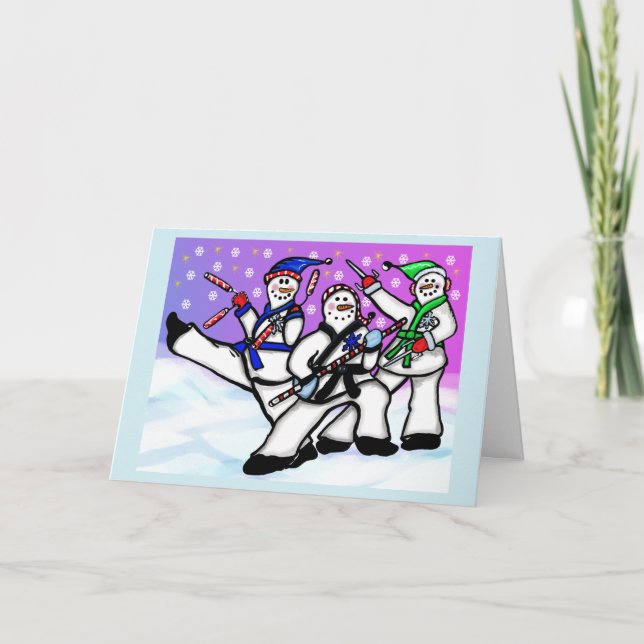 Festividades Karate Snowmen com Cartão de Armas (Frente)