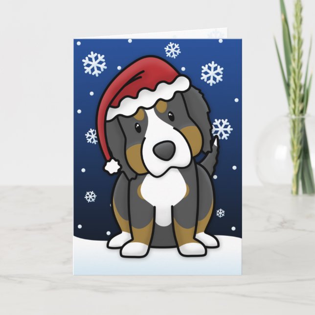 Festividades Kawaii Bernese — Cartão de Natal para Cachorro Mon (Frente)