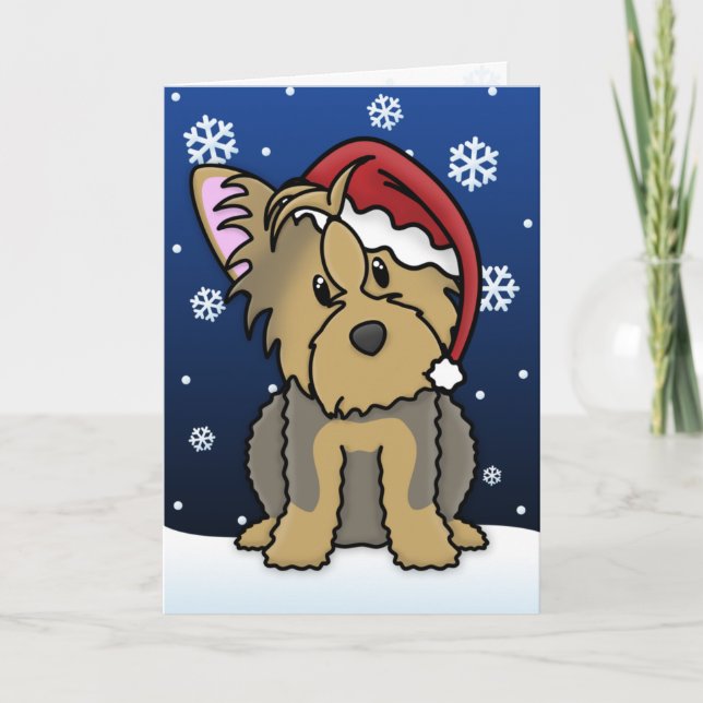 Festividades Kawaii Yorkshire Terrier Cartão de Natal (Frente)