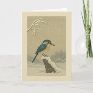 Festividades Kingfisher na Neve - Cartão de Natal Japonês