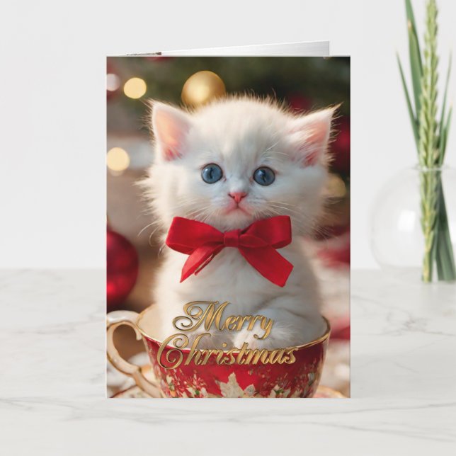 Festividades Kitten Natal num cartão de chá (Frente)