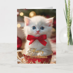 Festividades Kitten Natal num cartão de chá