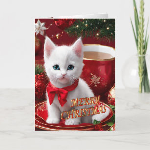 Festividades Kitten Natal num cartão de chá