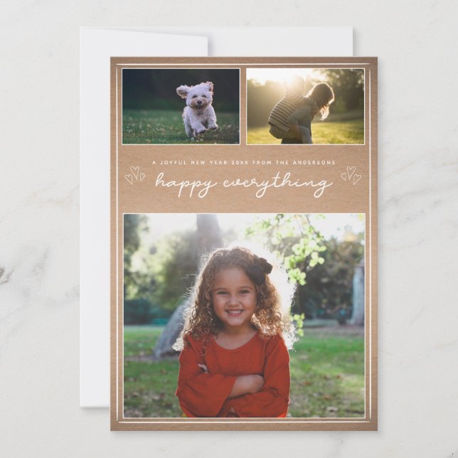 Festividades Kraft Script | Cartão de Colagem de Fotos de Ano N (Frente)