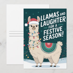 Festividades Lhamas E Estação Festiva - Cartão De Natal