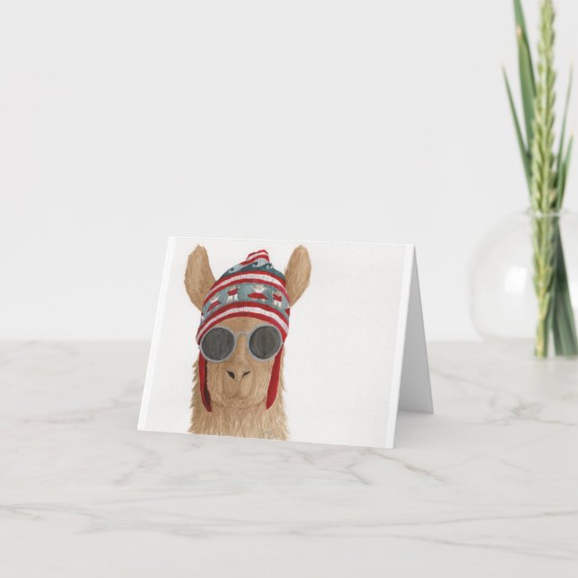 Festividades Lhamas em Shades: Cartão Saudável de Julho 4"x5.6" (Frente)