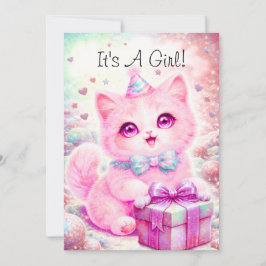 Festividades Lindo Cartão de Bebê Menina Gatinho Rosa É Uma Men