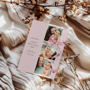 Festividades Lindo cartão de dia das mães com laço rosa e 3 fot