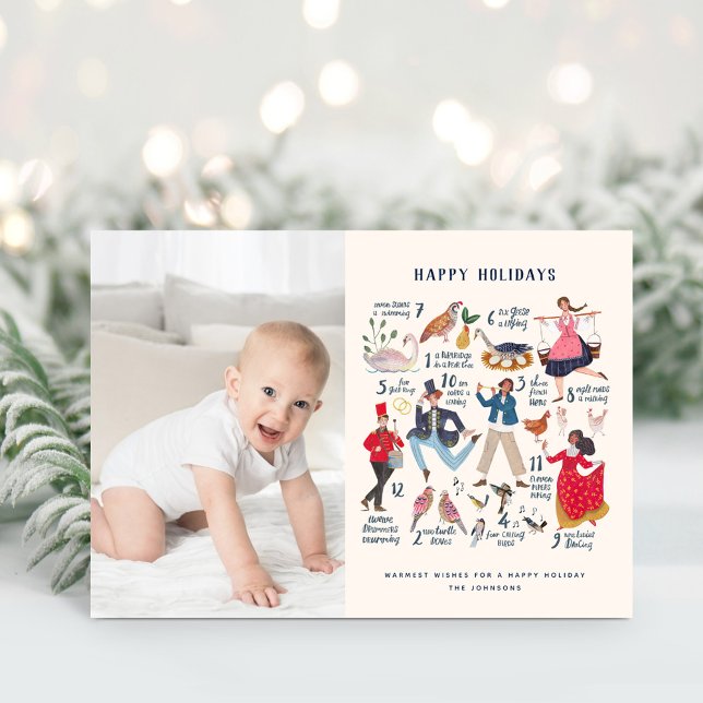 Festividades Lindo cartão de Natal de foto dos 12 dias de Natal (12 days of Christmas, Baby first Christmas traditional classic photo greeting card.)