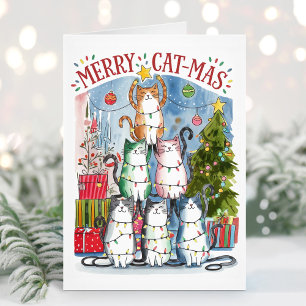 Festividades Lindo cartão de Natal de gatos Merry Cat-Mas em aq