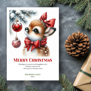 Festividades Lindo cartão de Natal em aquarela com cervo