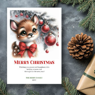 Festividades Lindo cartão de Natal em aquarela com cervo bebê n