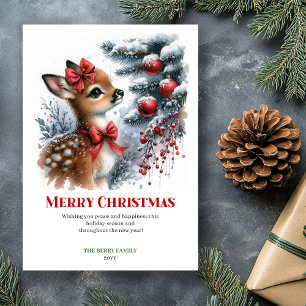 Festividades Lindo cartão de Natal em aquarela com cervo bebê n