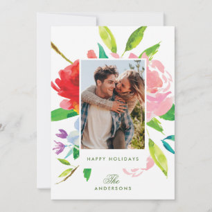 Festividades Lindo Cartão de Natal Floral Brilhante com Foto