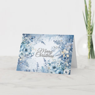 Festividades Lindo Cartão de Natal Floral em Aquarela Azul