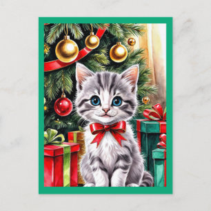 Festividades Lindo gatinho de Natal cartão postal de feriado